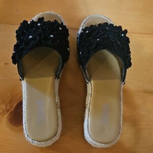 Black Floral Women's Slide Sandals